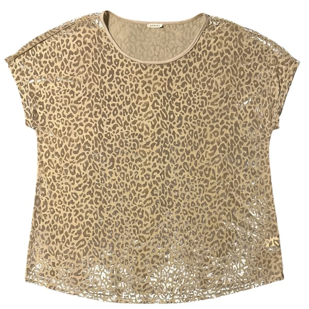JODIFL Leopard Print Short Sleeve Top - Tan - Picture 1 of 3